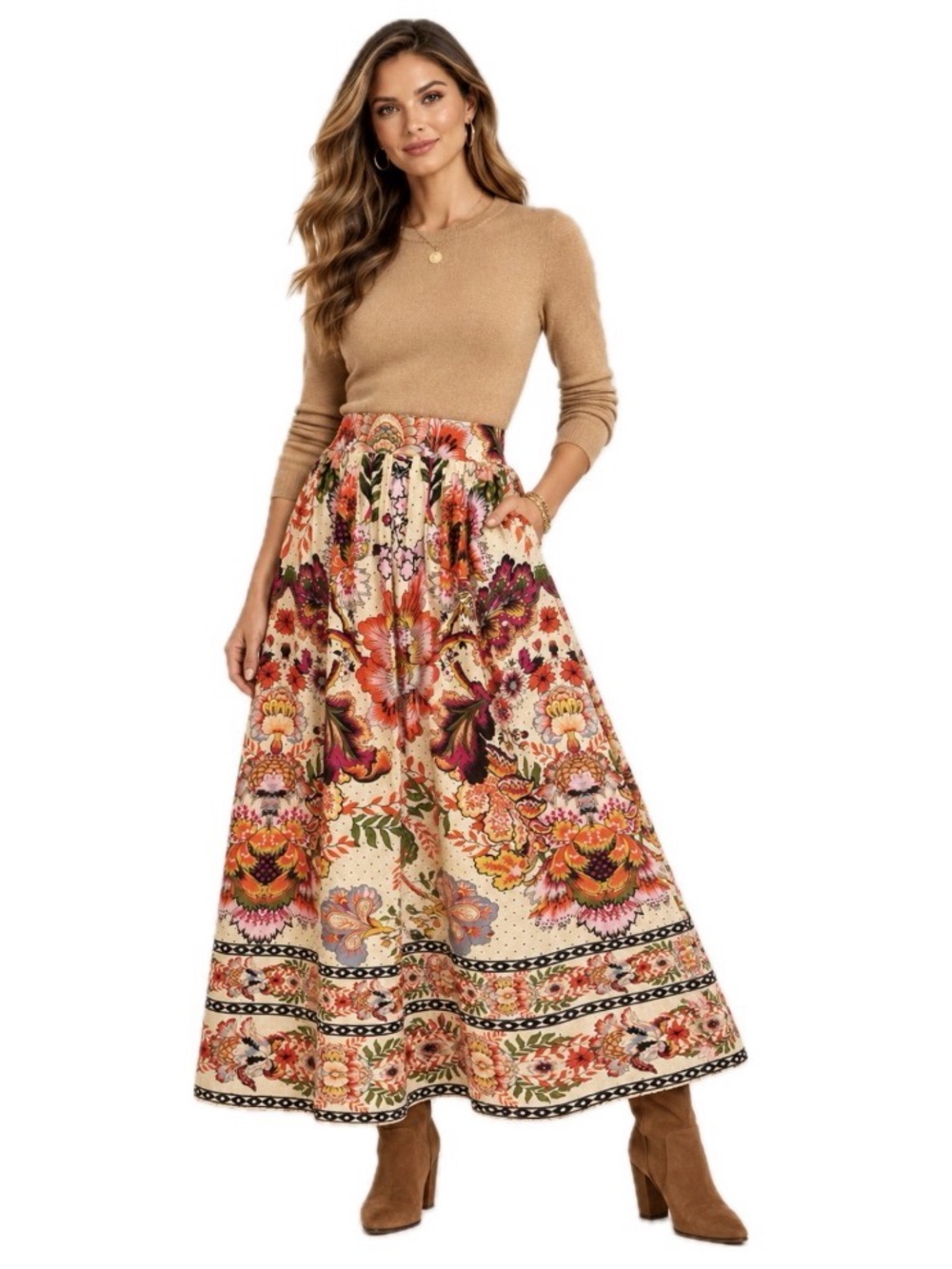 Elie Tahari, 100% Cotton Resort Wear  Floral Maxi Skirt Multicolor, Size M
